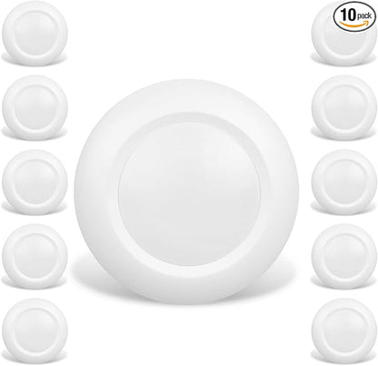 10 Packs 4 Inch LED Low Profile Recessed & Surface Mount Disk Light, Round, 10W, >600 Lumens, 3000K Warm White, CRI80, DOB Design, Dimmable, ETL Listed, White