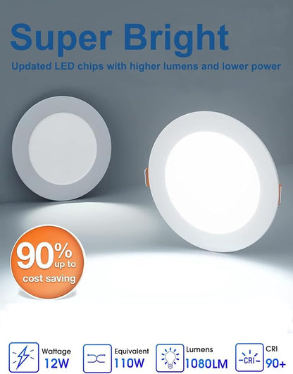 24Pack 6 inch led recessed Light with Junction Box,Can Lights,12W LED Lights,110W Eqv,LED Ceiling Light,Can-Killer Downlight 1050LM High Brightness recessed Lighting(6500K, 6Inch-24Pack)