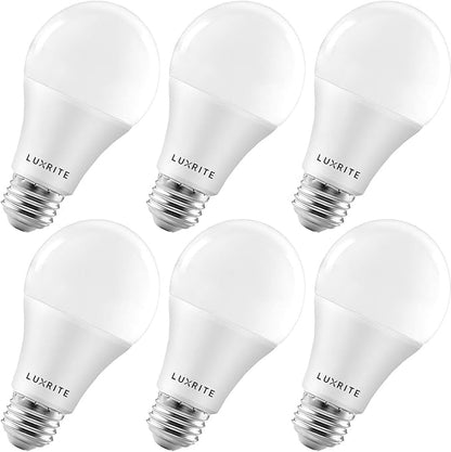 LUXRITE A19 LED Light Bulbs 100 Watt Equivalent Dimmable, 4000K Cool White, 1600 Lumens, Enclosed Fixture Rated, Standard LED Bulbs 15W, Energy Star, E26 Medium Base - Indoor and Outdoor (6 Pack)