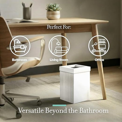 Gatco Small Bathroom Trash Can with Lid, Square 3 Gallon Wastebasket, Under Sink, White Oak with Matte White, for Bathroom, Bedroom, Office (1936W)