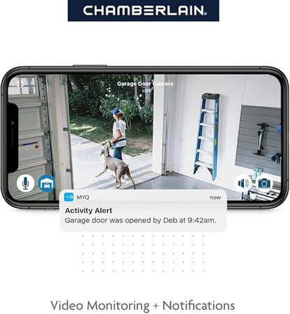 Chamberlain B4643T Smart Built in Camera-myQ Smartphone Controlled-Ultra Quiet, Strong Belt Drive, Blue Garage Door Opener