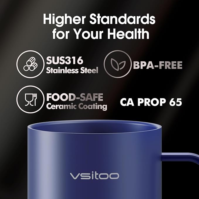 VSITOO S3 Pro 16oz Smart Self Heating Coffee Mug,Heated Coffee Mug with Auto-Sensing AI Heats Drinks to 120-150°F Hands-Free.Perfect for Home/Office,Ideal Gift fo Men/Women, Blue