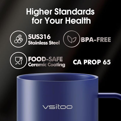 VSITOO S3 Pro 16oz Smart Self Heating Coffee Mug,Heated Coffee Mug with Auto-Sensing AI Heats Drinks to 120-150°F Hands-Free.Perfect for Home/Office,Ideal Gift fo Men/Women, Blue