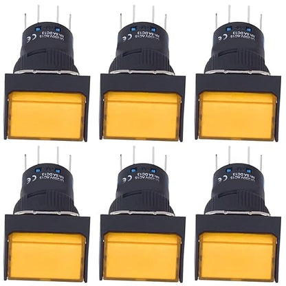 25Pcs Micro Squares Push Button Switch 16mm 12V Self Locking with Light ABS Brass for Automation Equipment DIY Electrical Installation (Yellow)