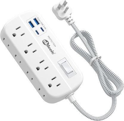 Power Strip with USB, 5Ft Travel Power Strip Surge Protector with 8 Outlets 4 USB(3.4A/17W) Charging Station, 13A/1625W 3 Prong Small Extension Cord Outlet Splitter, Wall Mount for Travel Office Dorm