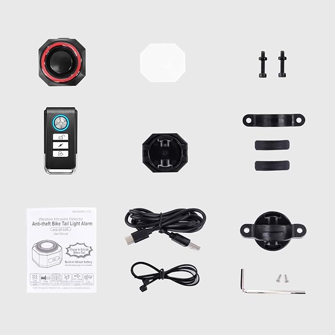 NineLeaf Bicycle Tail Light Rechargeable,Bike Tail Light with Alarm and Remote,Bike Alarms for Ebikes,IP65,113dB Alarms, Level 7 Sensitivity, Auto ON/Off Bike Tail Light with Smart Brake Lights