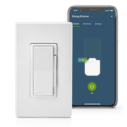 Leviton Decora Smart Dimmer Switch, Wi-Fi, Works with Matter, My Leviton, Alexa, Google Assistant, Apple Home/Siri & Wired or Wire-Free 3-Way, Neutral Wire Required, D36HD-1RW, White