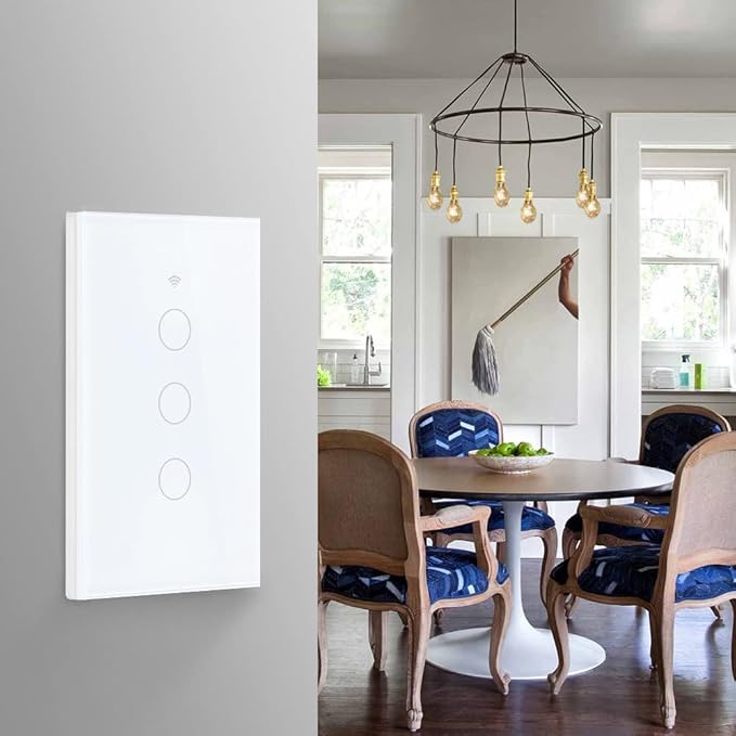 ZMIN WiFi Smart Light Switch Glass Screen Touch Panel Voice Control Wireless Wall Switches Remote with Voice Control Gold 3-Gang