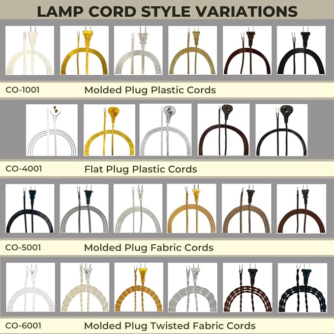 Royal Designs, Inc. 8Ft Twisted Rayon Lamp Cord with NEMA-15P Plug, Rotary Dimmer Switch, Stripped Ends Ready for Wiring, SPT-1 UL Listed, Off-White - Pack of 1
