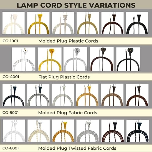 Royal Designs, Inc. Lamp Cord Molded Plug with Dimmer Switch, Stripped Ends Ready for Wiring, 8 ft long, Black/White, SPT-1 UL Listed (CO-5001D-BLK/WH-8-1)
