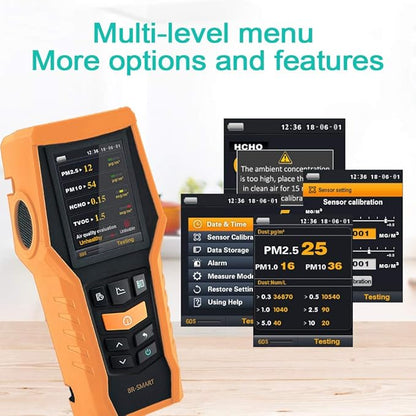 Smart 126s Air Quality Monitor Indoor TVOC Tester PM2.5 Dust Meter Formaldehyde HCHO Detector PM1.0 PM10 VOCs Particle Test Pollution Home AQI Indicator Data Record