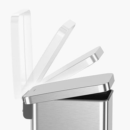 QUALIAZERO 50L / 13 Gallon Stainless Steel Step-On Kitchen Trash Can Soft-Close Lid, Fingerprint-Resistant, Removable Liner, Slim Shape Modern Design for Home, Office, Commercial Space