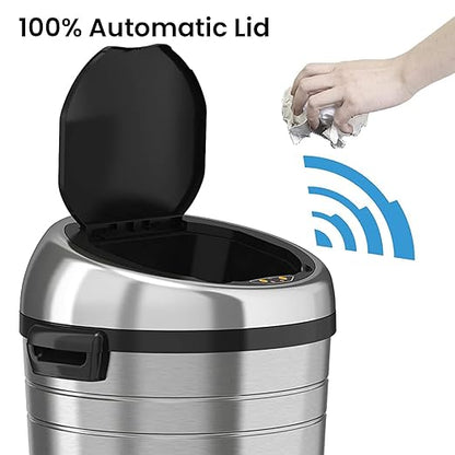 iTouchless 18 Gallon Commercial Size Touchless Sensor Trash Can with Odor Control System & Wheels, 68 Liter Stainless Steel Round Automatic Garbage Bin