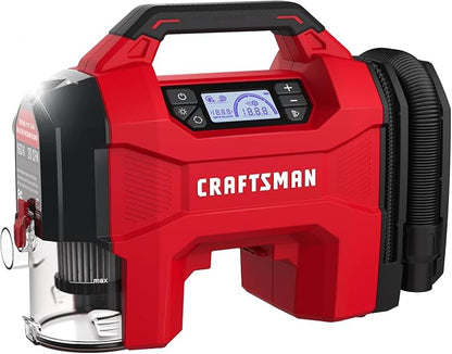 CRAFTSMAN 3-in-1 Tire Inflator, 160PSI Portable Air Compressor/Car Vacuum/Dust Blower, 20V Cordless & 12V Car Power, Air Pump with LED Light for Cars Trucks RV Tires (Battery Sold Separately)