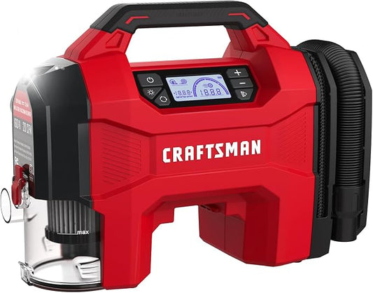 CRAFTSMAN 3-in-1 Tire Inflator, 160PSI Portable Air Compressor/Car Vacuum/Dust Blower, 20V Cordless & 12V Car Power, Air Pump with LED Light for Cars Trucks RV Tires (Battery Sold Separately)