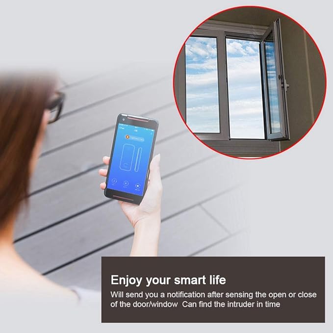 Smart Door Window Sensor,Door Open Closed Alarm Detectors Compatible Home and Tuya Voice Control,Real Time SMS Notification
