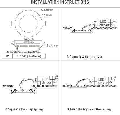 TORCHSTAR 12-Pack 6 Inch Ultra-Thin LED Recessed Lighting with J-Box, 2700K Soft White, 12W Dimmable 850lm Brightness LED Downlight, ETL & Energy Star Listed