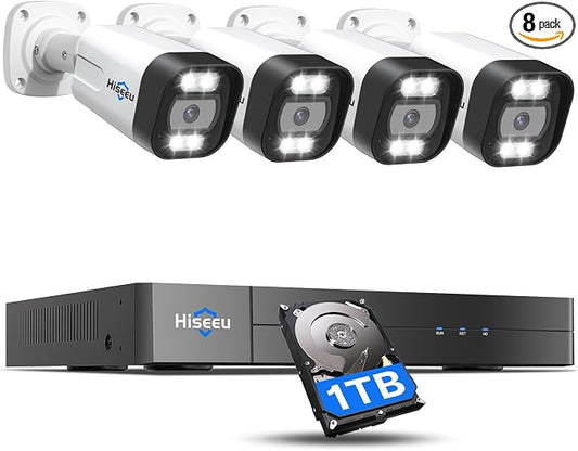Hiseeu 4K PoE Security Camera System, 4Pcs 5MP IP Security Cameras Outdoor