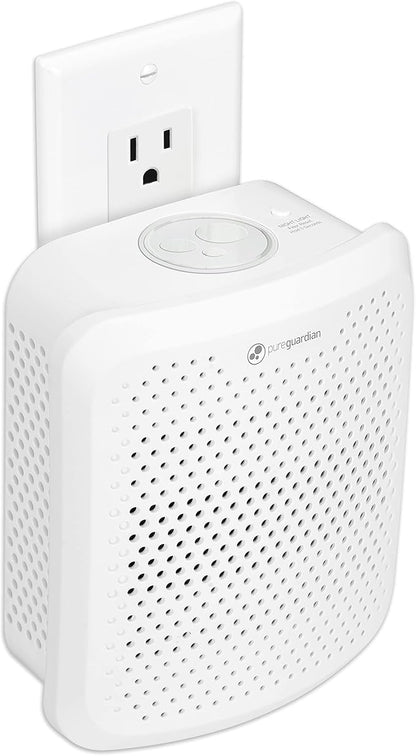 PureGuardian AP201W Pluggable Air Purifier with Nightlight, Odor-Eliminating Aromatherapy Essential Oil Pad Included, 7-in Pluggable Air Purifier, White
