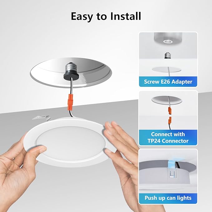 LVWIT 4 Inch LED Recessed Light, Recessed Can Lights Color Selectable 2700/3000/4000/5000/6000K 5CCT, 7W 700LM, Dimmable LED Can Lights with E26 Conversion Kit,Suitable for 4inch Can,6 Pack