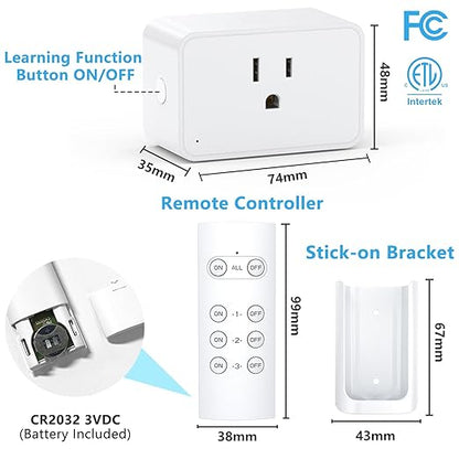G-Homa Remote Control Outlet, Wireless Electrical Outlets Switch Plug for Household Appliances, Christmas Lights, 100FT Range, Programmable, 1875W/15A, FCC & ETL Listed (1Socket+1 Remote +1 Bracket)