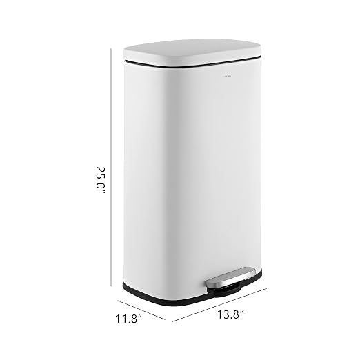happimess Curtis 8 Gal Step Trash Can Soft Close 25", Cotton White