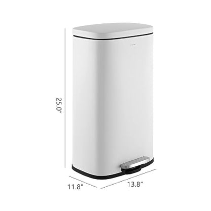 happimess Curtis 8 Gal Step Trash Can Soft Close 25", Cotton White