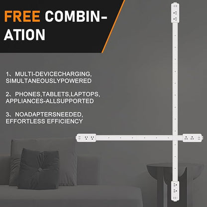 Outlet Extender Stick - Features 2 USB-A, USB-C and 2 AC Outlets, Adjustable Disassembly Extends 6"-35", 360° Access Hard-to-Reach Outlets, Wall Plug Power Socket Expander Nightstands, Sofa, Desks