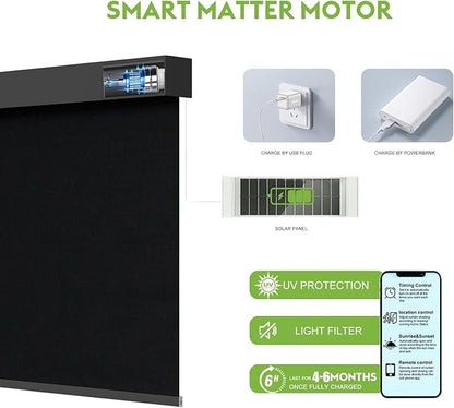 Motorized Blinds with Remote，100% Blackout Smart Blinds Motorized Roller Shades Compatible with Alexa Automatic Blinds for Windows Electric Window Blinds Customized Size Ultra Black Mist