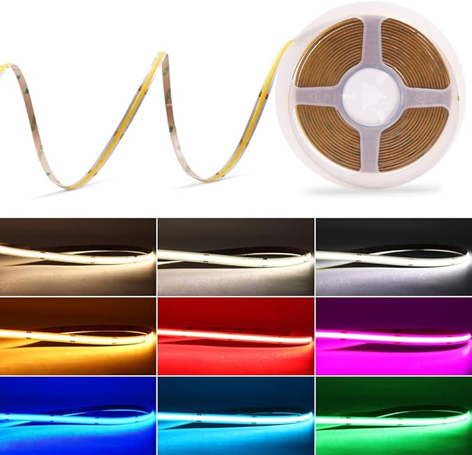 12V Red LED Strip Light COB Rope Lights, 480LEDs/m 8mm Width 16.4FT/5M CRI>90, High Bright Linear LED Tape for Bedroom Party Wedding DIY Lighting (DC12V, Without Power Supply)