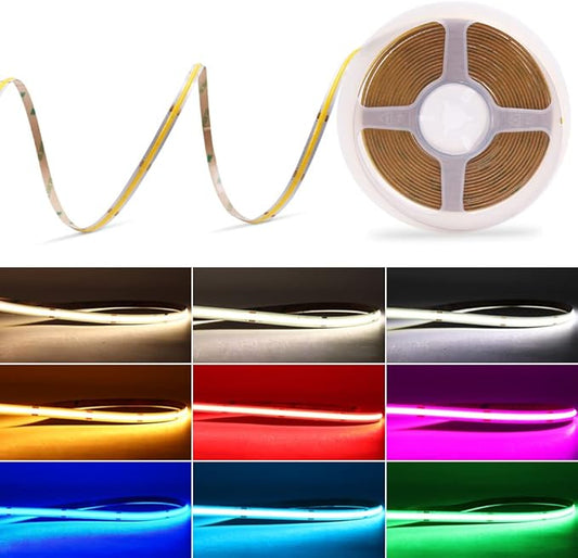 12V Red LED Strip Light COB Rope Lights, 480LEDs/m 8mm Width 16.4FT/5M CRI>90, High Bright Linear LED Tape for Bedroom Party Wedding DIY Lighting (DC12V, Without Power Supply)