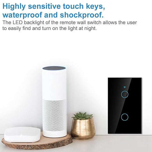 WiFi Touch Screen Switch & Home, Fireproof ABS & Tempered Glass, 2-Way Smart Switch, App Control, 10A 2200W, Supports Multiple Languages