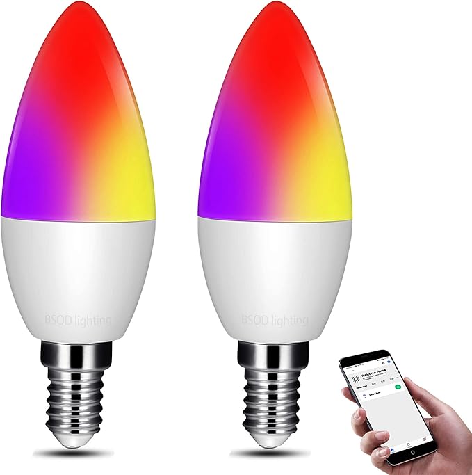 Chandelier Light Bulbs,Smart Candelabra Led Light Bulb E12 Decorative White & Color Ambiance Dimmable Chandelier Frosted Candle Lighting Lamp 120v Small Lightbulbs,2 Pack