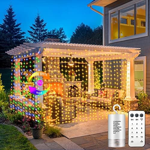 echosari 9.8Ft x 9.8Ft Curtain Lights Battery Operated 2 Color Changing