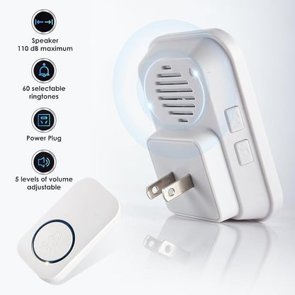 Caregiver Pager, Call Button for Elderly at Home, Medical Alert System for Seniors with 1000FT Long Range, 5 Volume Levels, 1 Receiver (Plug in) & 1 SOS Panic Button for Patient/Disabled Monitoring