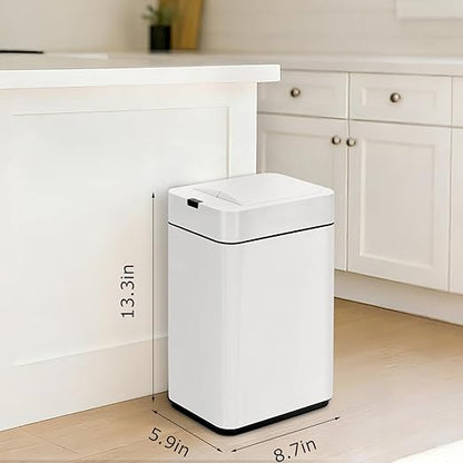 SYNCVIBE Sensor Trash Can with Butterfly Lid 2.6 Gallon Rectangular Automatic Garbage Can, Stainless Steel Trash Bin, Slim Waterproof Wastebaskets with Lid Soft Close for Under Counter, White