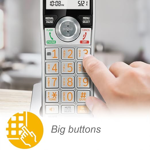 AT&T CL83407 DECT 6.0 4-Handset Cordless Phone with Dual Keypad Base, Smart Call Blocker, Caller ID Announcer, Answering Machine, Intercom & Long Range - Silver/Black