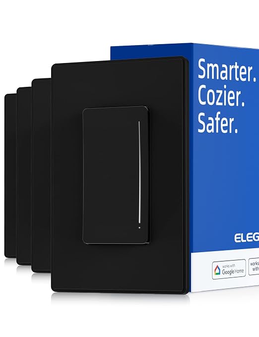 ELEGRP Smart Dimmer Light Switch DTR10, Single Pole Setup, 2.4GHz Wi-Fi Touch Dimmer Compatible with Alexa/Google Assistant, Needs Neutral Wire, No Hub Required, UL Listed, Matte Black, 4 Pack