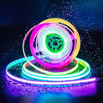 PAUTIX IP65 Waterproof RGB Smart IC COB LED Strip Light Addressable 16.4ft/5m,24V Color Flowing Strip Light Multicolor Flexible Tape Lights for TV,Room,Party DIY Decoration(Without Controller&Adapter)