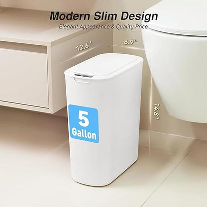 FRESHLIX Automatic Motion Sensor Bathroom Trash Can with Lid, 5 Gallon Touchless Trash Bin, Smart Electric Narrow Waterproof Garbage Bin for Toilet, Office, Rv, Bedroom, Living Room