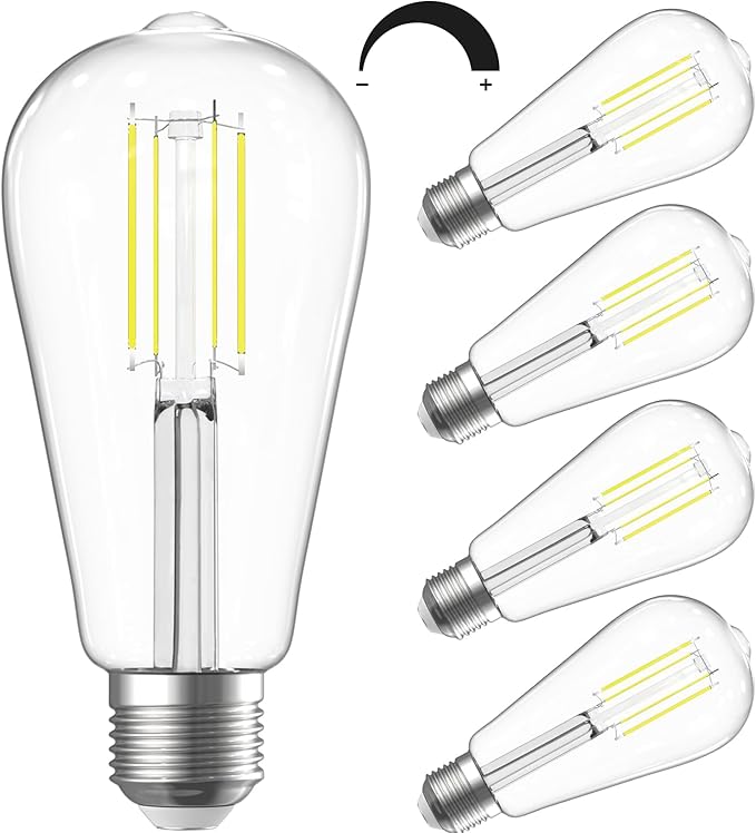 SHINESTAR Dimmable Edison Bulbs 60W Equivalent, 4000K Daylight White ST58 LED Filament Bulbs, E26 Medium Base Antique Vintage Light Bulbs for Pendant Fixtures, Chandeliers, Clear Glass, 4 Pack