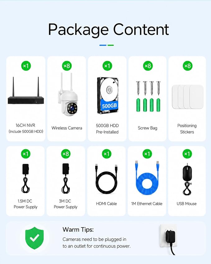 CAMCAMP Wireless Security Camera System Outdoor 8 Cameras for Home Security | Plug-in Powered, Smart Auto Tracking Pan&Tilt, 1080P Cam WiFi Pro 16CH NVR 500GB No Monthly Fee Color Night Vision 2-Way Talk