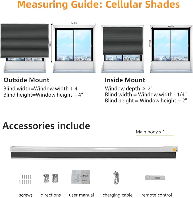Motorized Cellular Shades Cordless Light Filtering Rechargeable Window Curtains with Remote for Privacy Protection Smart Home Electric Automatic Honeycomb Blinds for Windows, 40" x 48", Black
