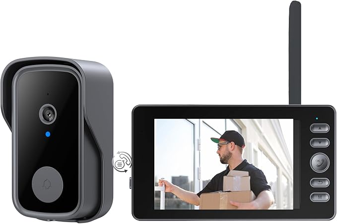 Doorbell Camera Wireless No Subscription Video Doorbell, Bidirectional Wake-up, Two-Way Intercom, 1080P Video, 4.3” Screen, 120° Angle, No APP, No WiFi