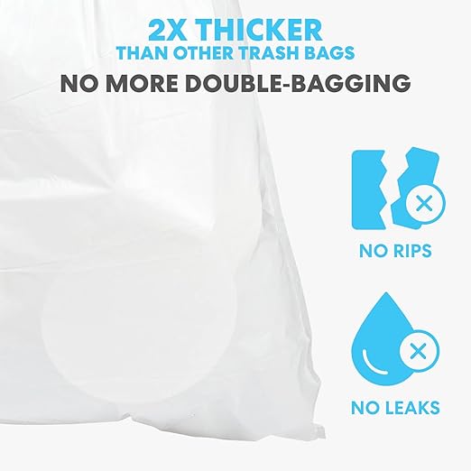 Simpli-Magic 17 Gallon Drawstring Trash Bags, Code C, 120 Pack – Tall Kitchen Garbage Bags, Custom Made with Premium Materials (White)