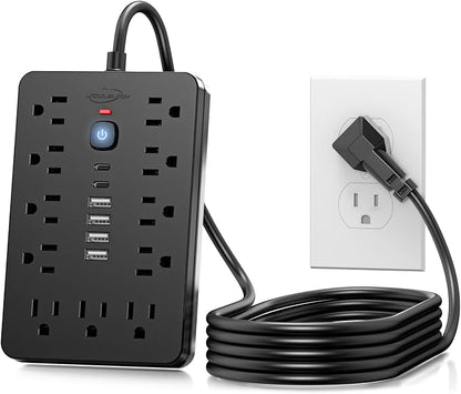 JouleLoom 17-in-1 Surge Protector Power Strip, 10FT Flat Plug Cord, 11 AC Outlets +6 USB Ports (2 Type-C), 10A/1250W, Single Touch On/Off Switch