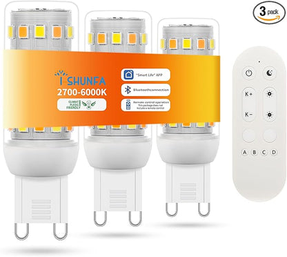 I-SHUNFA Smart G9 LED Bulbs with App & Remote Control, Dimmable Bluetooth Bulb, AC 120V, Tunable White 2700K-6500K, 1%-100% Brightness, 4W 400LM, Music Sync, Timer Function (3 Pack with Remote)