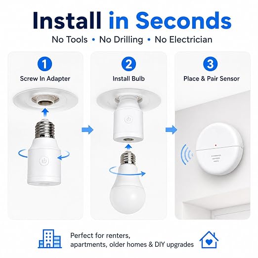 500W Wireless Light Bulb Socket Radar Motion Sensor,2 Radars+5 Bulb Bases