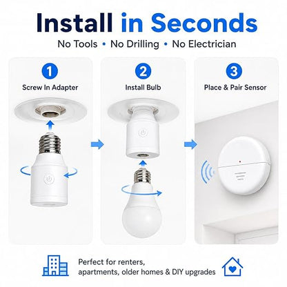 500W Wireless Light Bulb Socket Radar Motion Sensor,2 Radars+5 Bulb Bases