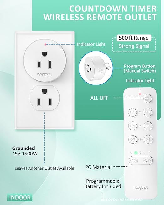 Remote Control Outlet Switch with Countdown Function, 1 Remote